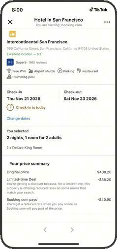 Booking checkout completing the reservation inside TikTok
